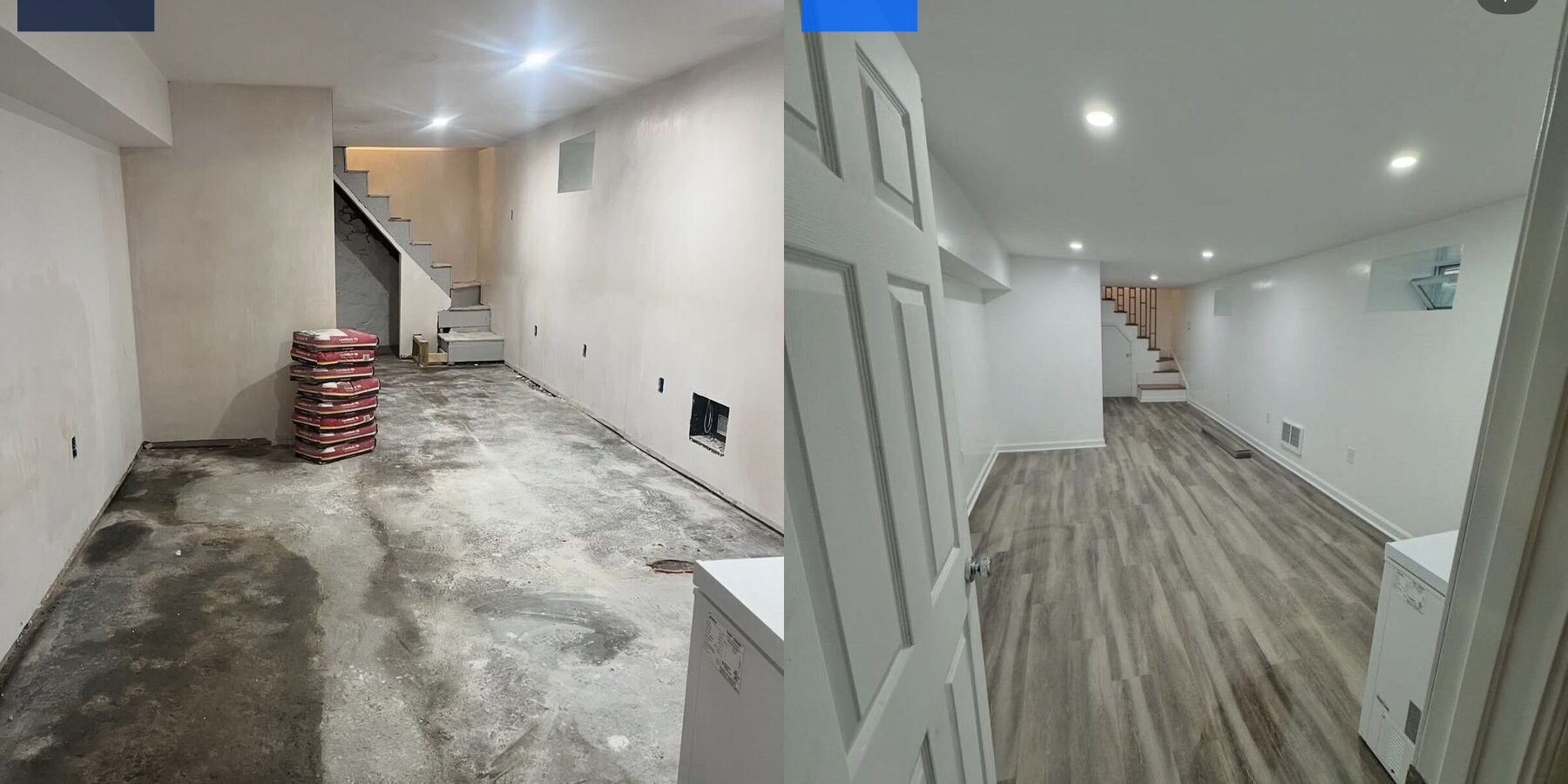 Basement remodel before and after