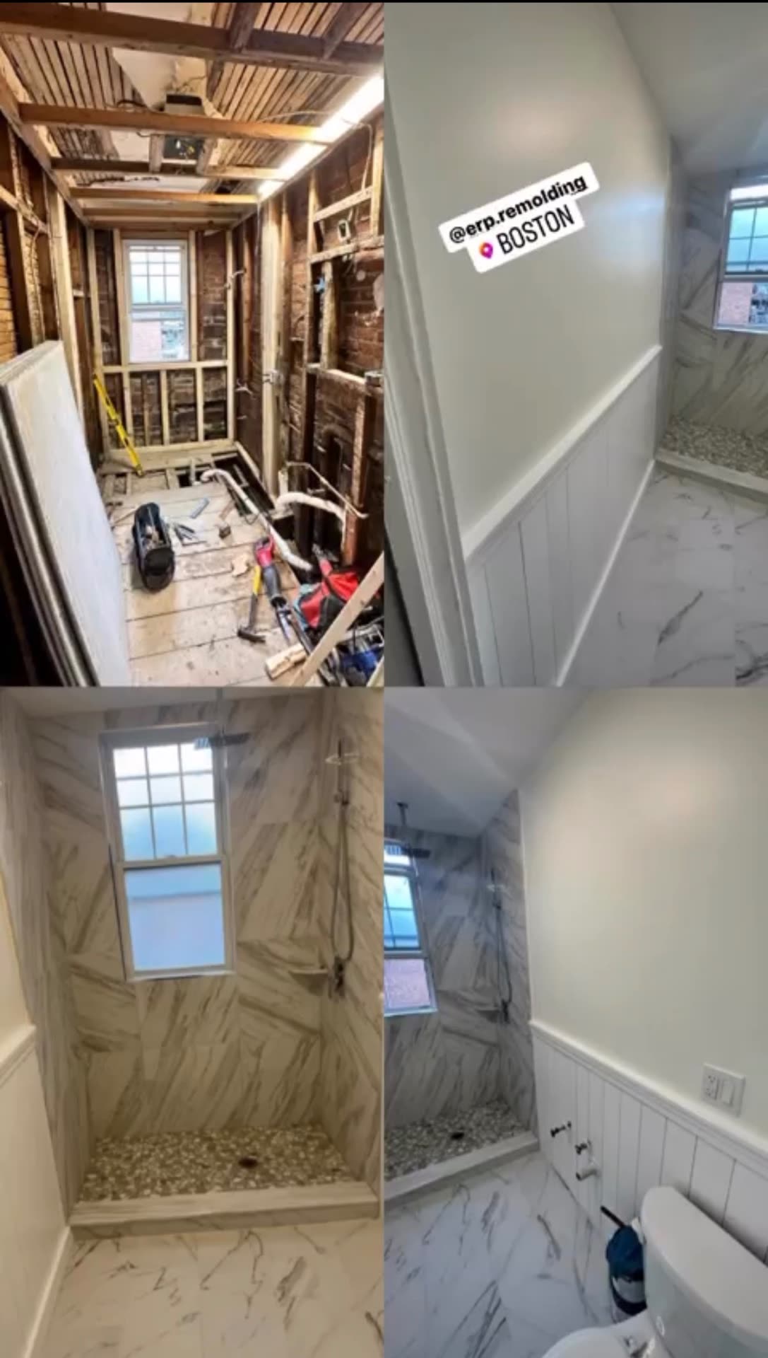 Boston bathroom full demo to finished marble shower